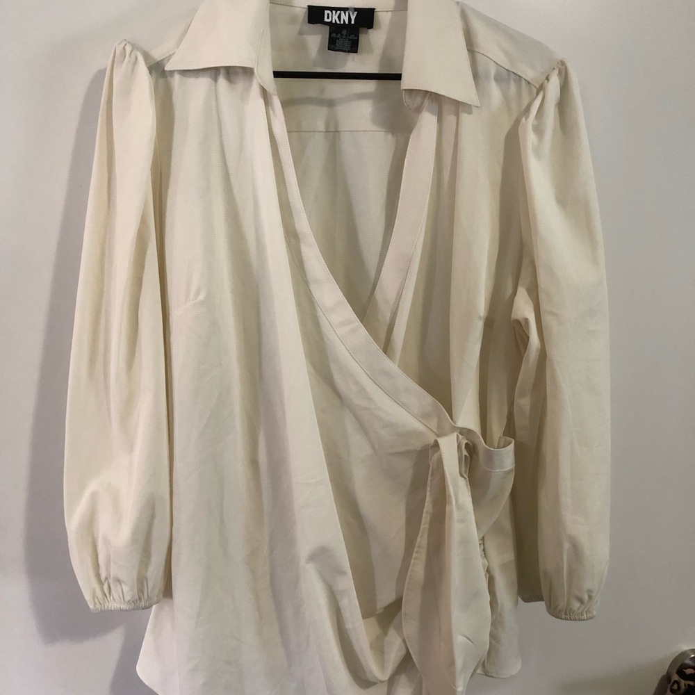 DKNY Cream Puff Sleeve Wrap Blouse